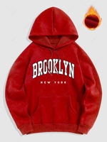 Sweat à Capuche Motif de Lettre NEW YORK et BROOKLYN en Doublure Polaire 2xl Rouge
