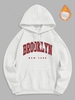 Sweat à Capuche Motif de Lettre NEW YORK et BROOKLYN en Doublure Polaire L Blanc