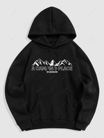 Sweat à Capuche Motif de Montagne et de Lettre en Laine Xxl Noir