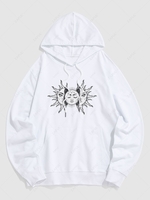 Sweat à Capuche Motif de Soleil Celestial Visage Dessin Animé M Blanc