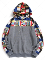 Sweat à Capuche Motif Géométrique avec Poche en Avant en Laine S Gris