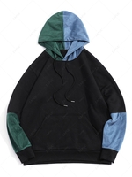 Sweat à Capuche Panneau en Blocs de Couleurs à Doublure en Laine M Noir