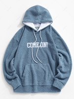 Sweat à Capuche Patch en Tissu Duveteux Lettre Brodée L Bleu