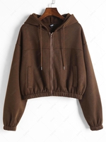 Sweat à Capuche Plein Zip avec Fausse Poche à Cordon M Café profond