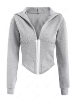 Sweat à Capuche Plissé en Avant Au Crochet L Gris