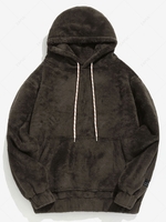 Sweat à Capuche Polaire Duveteux en Couleur Unie avec Poche 2xl Taupe
