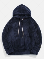 Sweat à Capuche Polaire Duveteux en Couleur Unie avec Poche S Marbre bleu