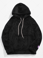 Sweat à Capuche Polaire Duveteux en Couleur Unie avec Poche S Noir