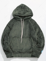 Sweat à Capuche Polaire Duveteux en Couleur Unie avec Poche Xl Vert armée
