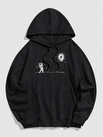 Sweat à Capuche Pull-over à Imprimé Astronaute Galaxie S Noir