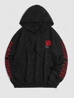 Sweat à Capuche Pull-over à Imprimé Lettre et Rose M Noir
