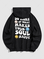 Sweat à Capuche Pull-over à Imprimé Lettre et Visage en Sourire 2xl Noir