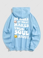 Sweat à Capuche Pull-over à Imprimé Lettre et Visage en Sourire L Bleu clair