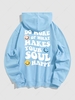 Sweat à Capuche Pull-over à Imprimé Lettre et Visage en Sourire S Bleu clair
