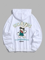 Sweat à Capuche Pull-over avec Lettre "RICHNESS " L Blanc