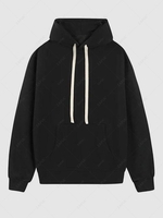 Sweat à Capuche Pull-over en Couleur Unie Décoré de Poche Kangourou Xl Noir