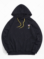 Sweat à Capuche Pull-over Graphique Champignon avec Poche Xl Noir