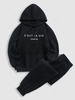 Sweat à Capuche Pull-over Lettre Brodée en Laine et Pantalon de Survêtement Décontracté Taille unique Noir