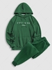 Sweat à Capuche Pull-over Lettre Brodée en Laine et Pantalon de Survêtement Décontracté Taille unique Vert profond