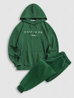 Sweat à Capuche Pull-over Lettre Brodée en Laine et Pantalon de Survêtement Décontracté Taille unique Vert profond