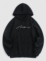 Sweat à Capuche Pull-over Script Brodé en Toison S Noir