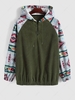 Sweat à Capuche Pull-over Style Ethnique Motif Géométrique Zippé L Vert profond