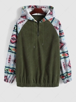 Sweat à Capuche Pull-over Style Ethnique Motif Géométrique Zippé L Vert profond