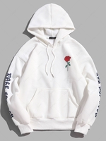 Sweat à Capuche Rose Lettre avec Poche Kangourou en Laine Xl Blanc