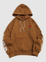 Sweat à Capuche Rose Lettre avec Poche Kangourou en Laine Xl Café