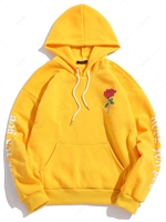 Sweat à Capuche Rose Lettre avec Poche Kangourou en Laine Xl Jaune