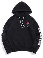 Sweat à Capuche Rose Lettre avec Poche Kangourou en Laine Xl Noir