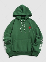 Sweat à Capuche Rose Lettre avec Poche Kangourou en Laine Xl Vert profond