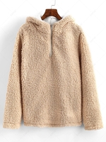 Sweat à Capuche Teddy Zippé en Fausse Laine à 1 / 4 Zip M Café lumière