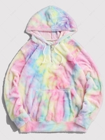 Sweat à Capuche Teinté à Demi-Zip en Fausse Fourrure Xl