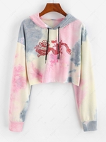 Sweat à Capuche Teinté Dragon Oriental Imprimé à Cordon S Rose clair