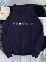 Sweat à Capuche Thermique à Doublure à Imprimé Lune Etoile et Soleil à Goutte Epaule Xl Bleu profond