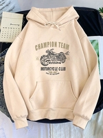 Sweat à Capuche Thermique à Goutte Epaule Motif de Motard M Café lumière