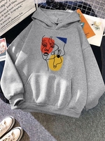 Sweat à Capuche Thermique à Imprimé Visage à Goutte Epaule S Gris