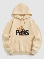 Sweat à Capuche Thermique Lettre PARIS Graphique Ours à Doublure en Laine Xxl Café lumière