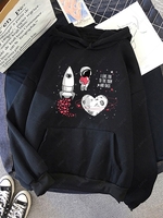 Sweat à Capuche Thermique Motif de Cœur à Goutte Epaule S Noir