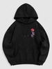 Sweat à Capuche Thermique Motif de Rose Lettre S Noir