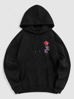 Sweat à Capuche Thermique Motif de Rose Lettre S Noir