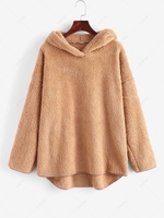 Sweat à Capuche Tunique à Goutte Epaule en Fausse Fourrure S Café
