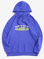 Sweat à Capuche Vintage à Imprimé Lettre à Goutte Epaule S Bleu