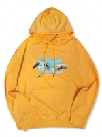 Sweat à Capuche Vintage Graphique avec Poche en Avant M Jaune