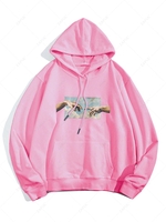 Sweat à Capuche Vintage Graphique avec Poche en Avant S Rose