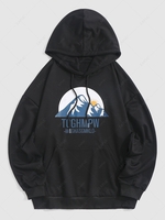 Sweat à Capuche Vintage Lettre Graphique Soleil Montagne L Noir