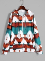 Sweat à Capuche Zippé à Imprimé Géométrique Ethnique à Cordon S Multi a