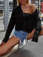 Sweat à Capuche Zippé Goutte Epaule M Noir