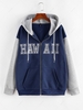 Sweat à Capuche Zippé Lettre Brodée en Blocs de Couleurs M Bleu profond